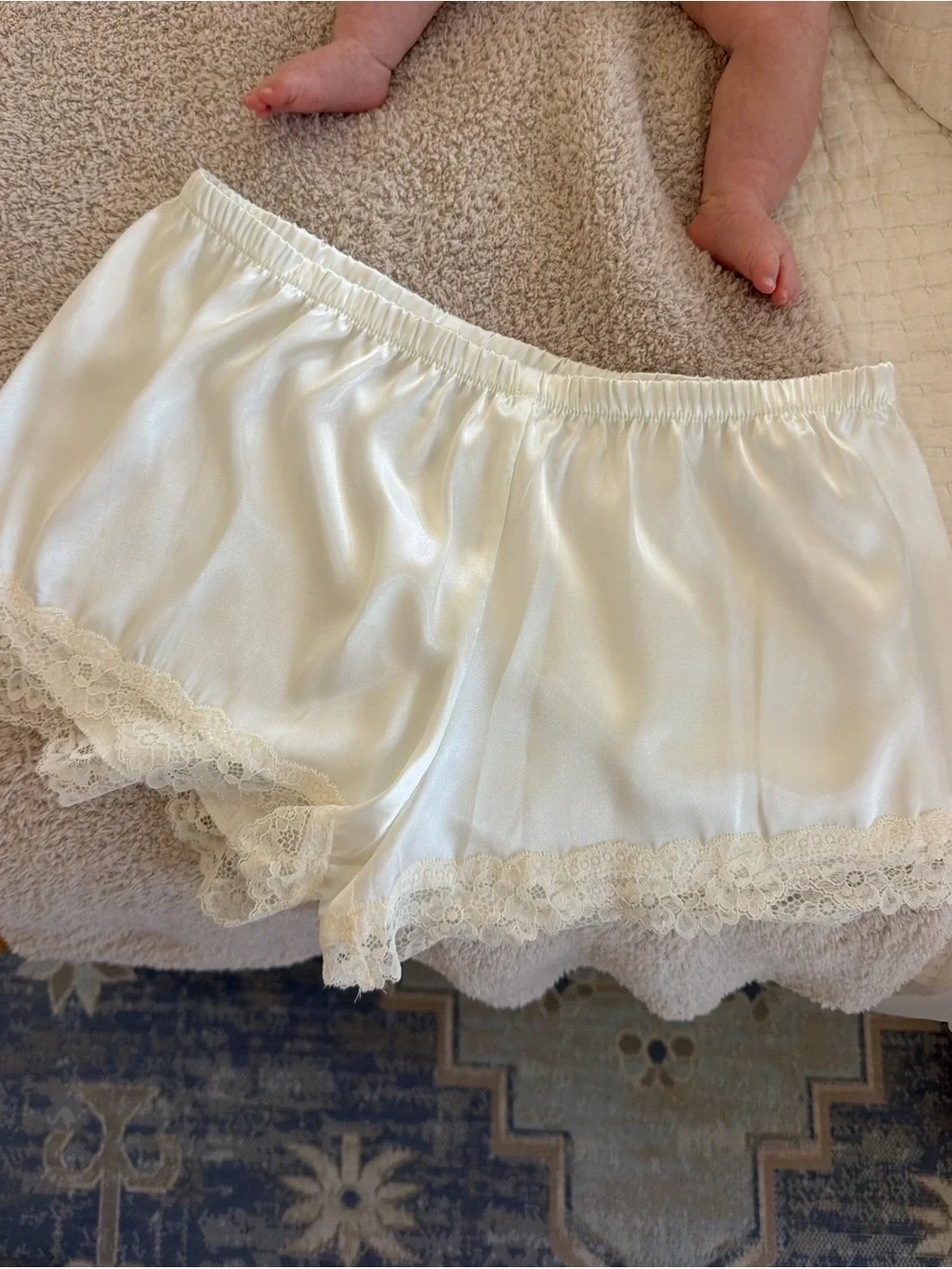 Classic Satin Lace-Trim Pajama Set in Ivory